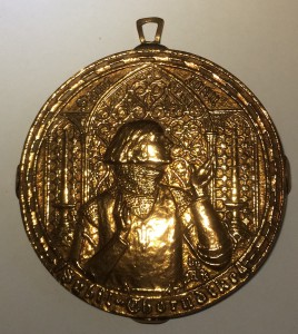 Bronze plaque of Sybil Thorndike as Saint Joan